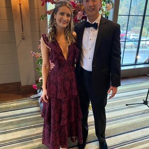 Burgundy lace maxi dress